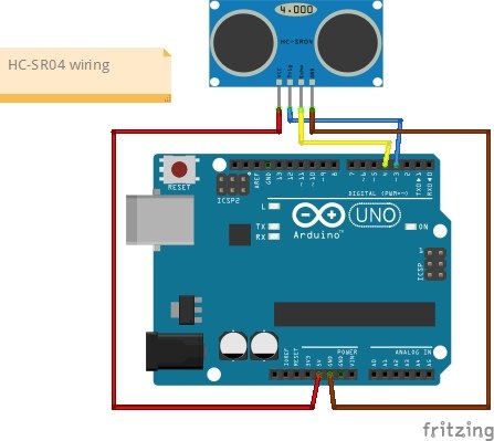 Arduino Wiring for HC-SR04 ulrasonic sensor Arduino Wiring for HC-SR04 ulrasonic sensor