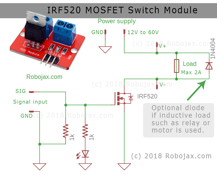 Schematic diagram for IRF520 MOSFET Module