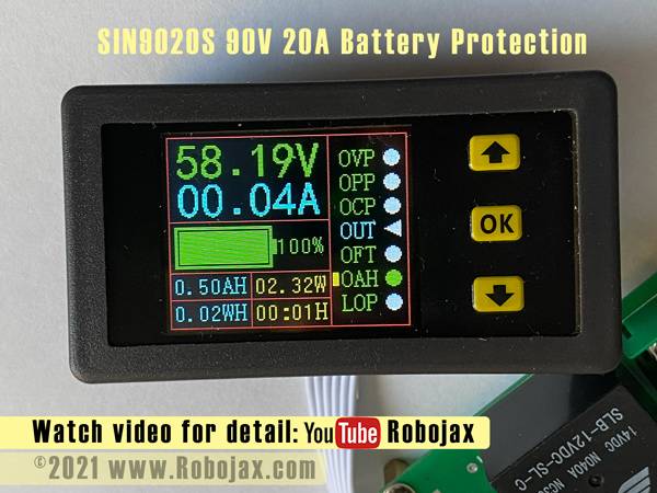 SIN9020S Battery Protection Relay module: Showing 58V  input