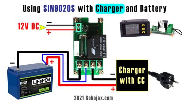 SIN9020S Battery Protection Relay module: Wiring diagram with charger