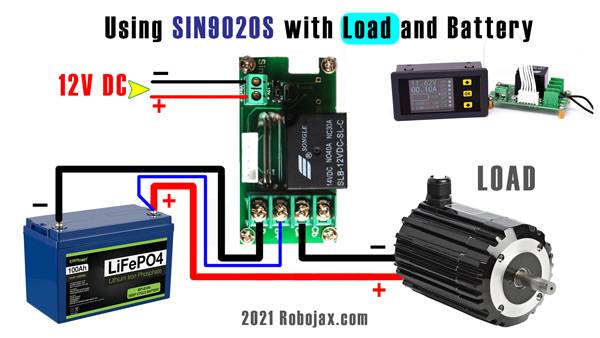 SIN9020S Battery Protection Relay module: Wiring diagram with load