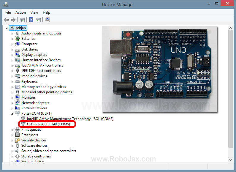 Arduino Uno in Device manager