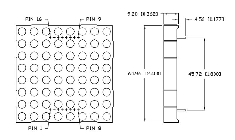 Pin layout for 8x8 LED display
