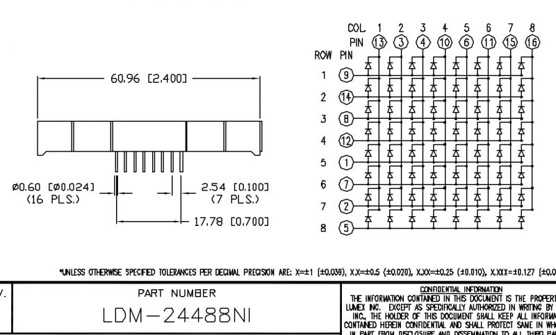 Dimentions for 8x8 LED display