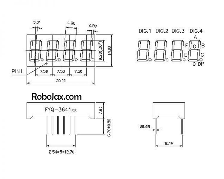 0.36-inch 4-digit 7-segment display (common cathode LED), 9.2 mm