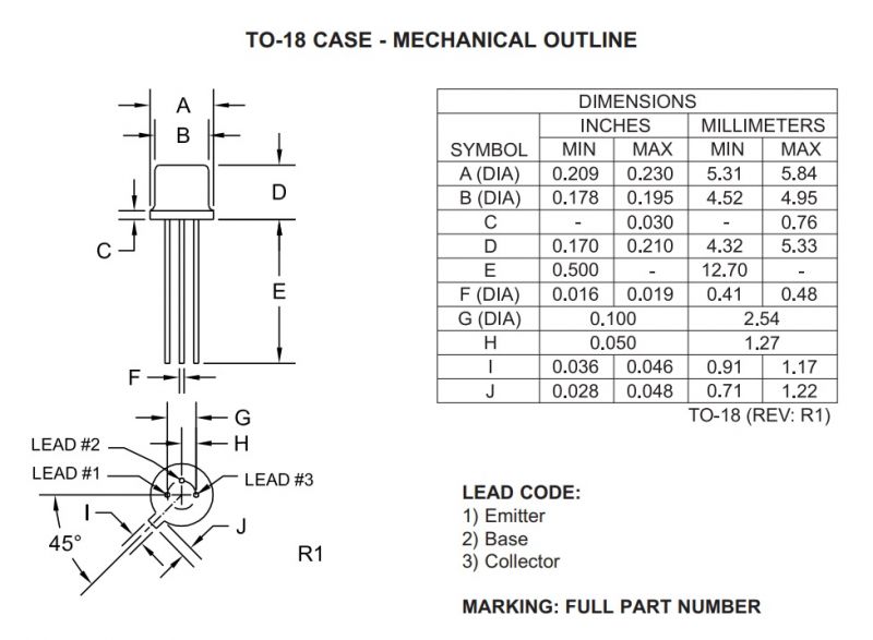 2N2222 NPN Transistor Metal can TO-18