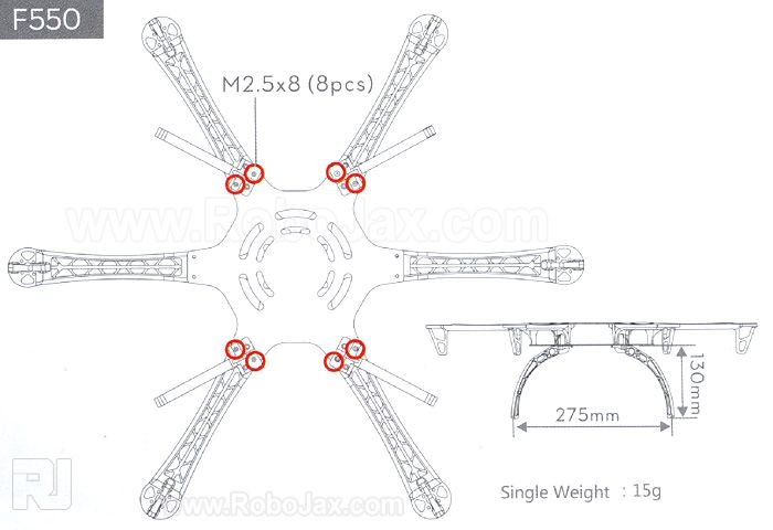 13cm Long landing gears attached to hexacopter