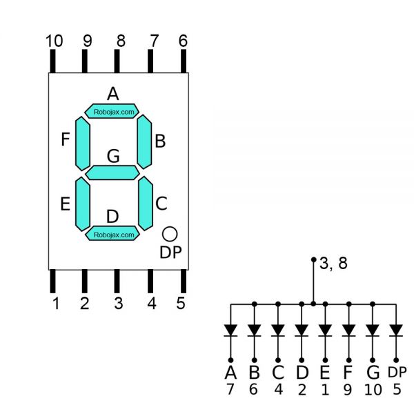 1 digit Common Anode 7 segment display pin layout