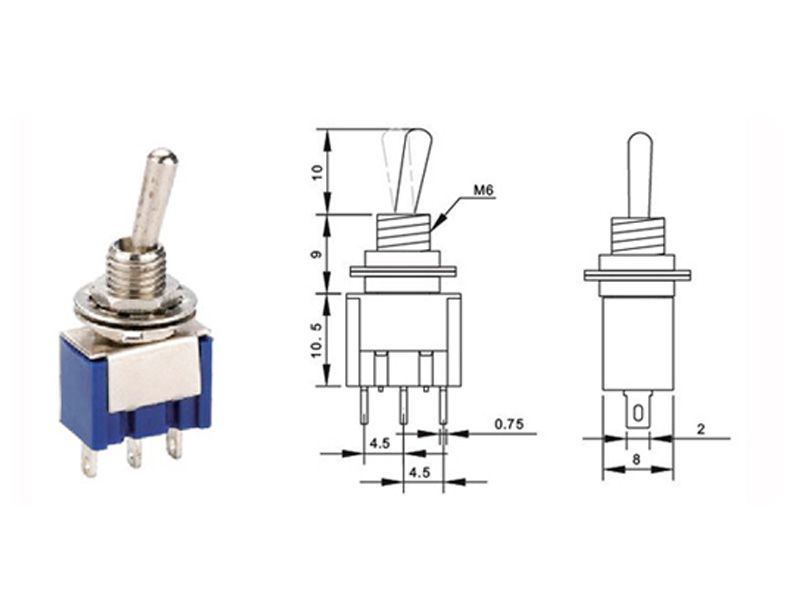 Switch, Single-Pole, Double-Throw (SPDT), ON-ON, 6A, MTS-102