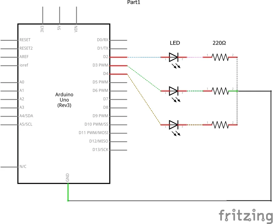 Schematic of Arduino traffic light