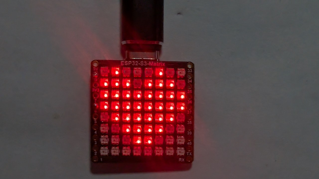 ESP32 S3 Matrix displaying red heart