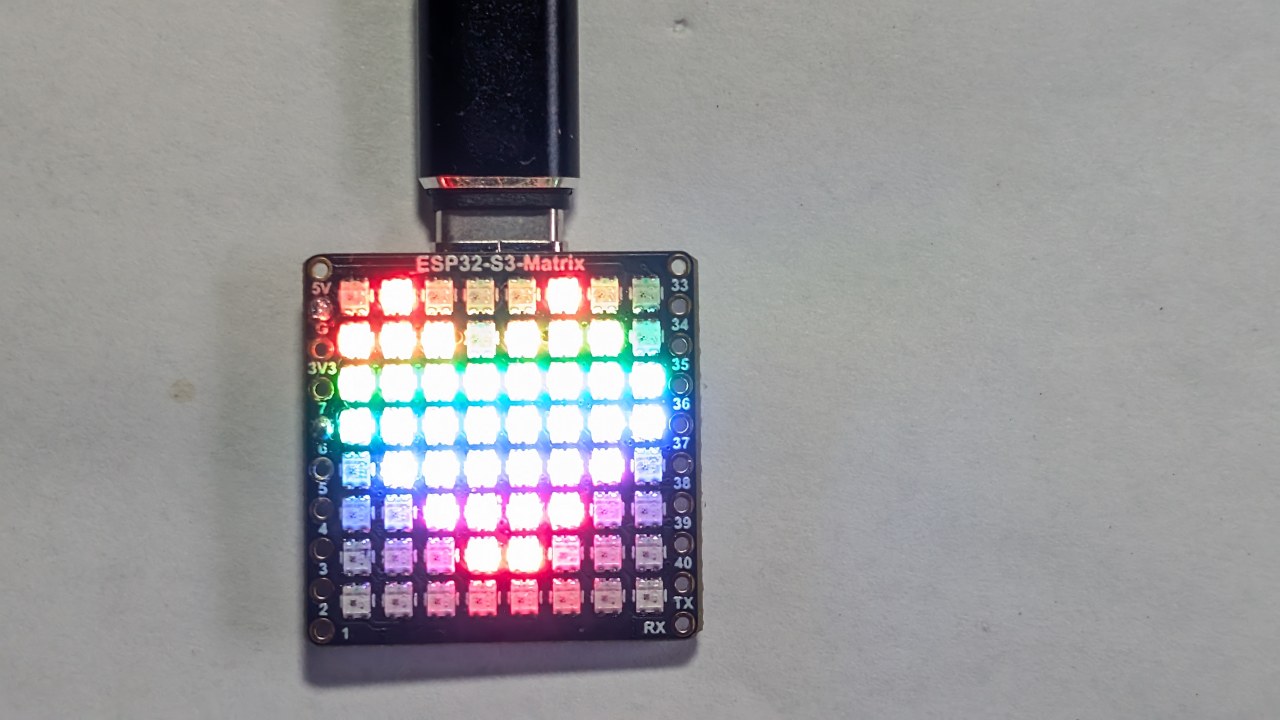 ESP32 S3 Matrix displaying rainbow heart 3