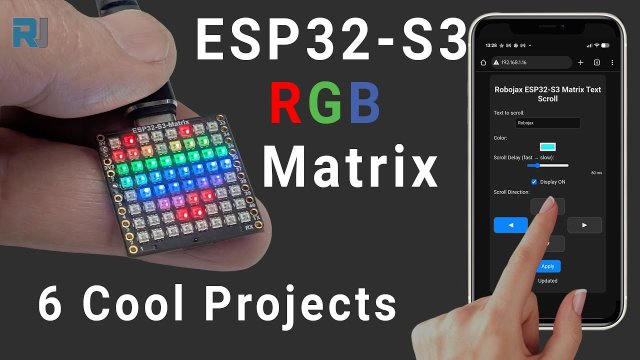 Video thumbnail for ESP32-S3 RGB LED Matrix Projects (Tilt Game, Text, Arrow, WiFi Demo)