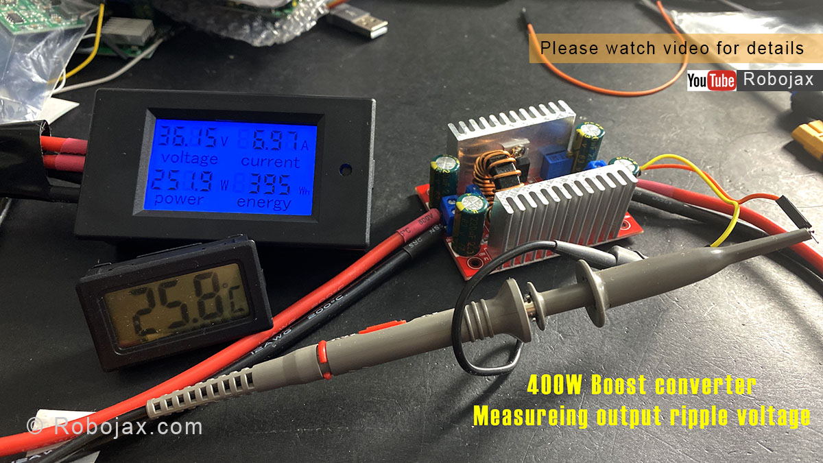 Review of 400W DC Step-up Boost Converter input 8.5V-50V to 10V-60V -  Robojax