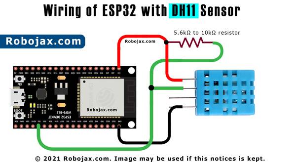 ESP32 wiring with DHT11 bare module