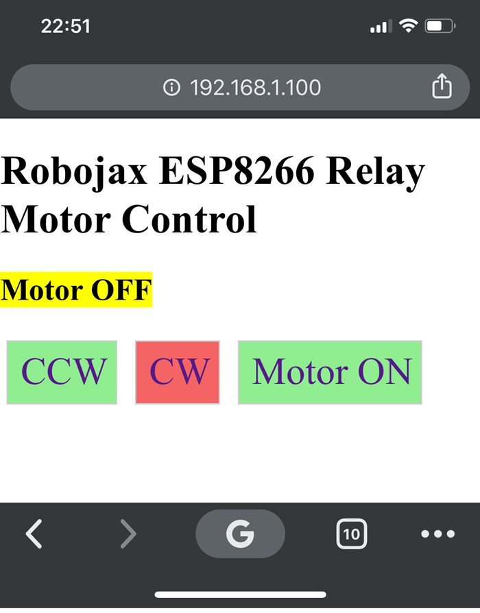 HTML page for motor control