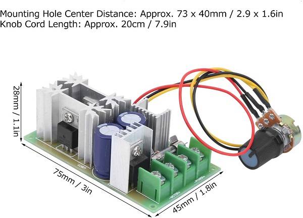 20A DC PWM Motor Speed Controller: Dimensions
