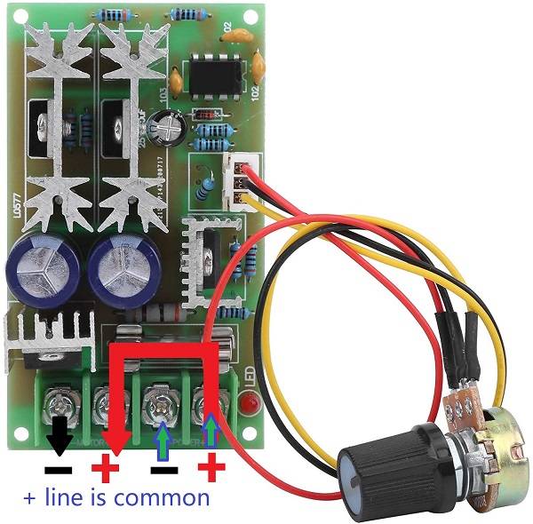 20A DC PWM Motor Speed Controller:Positive line common