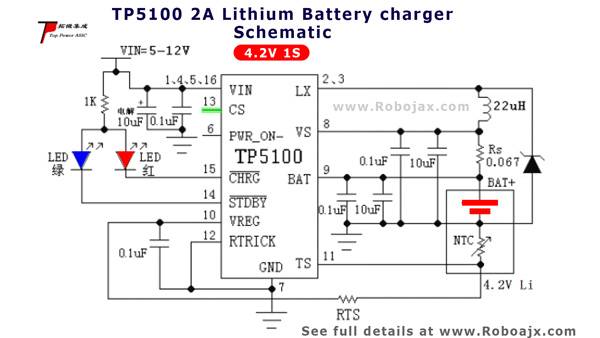 TP5100 Lithium Charger: Schematic 1S 4.2V 