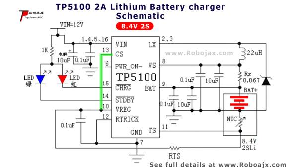 TP5100 Lithium Charger:Schematic for 2S 4.8V 
