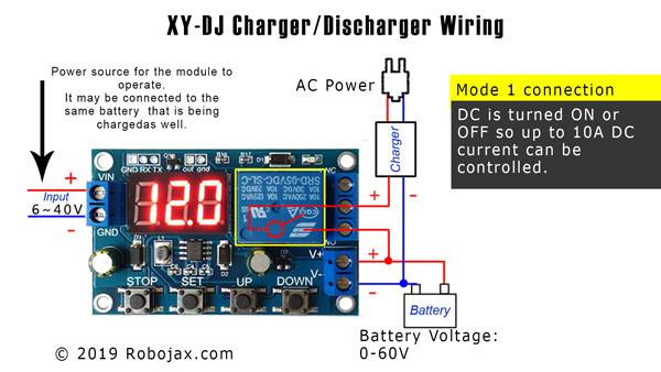 XY-DJ 18650 Lithium Battery Charger: Mode 1 connection