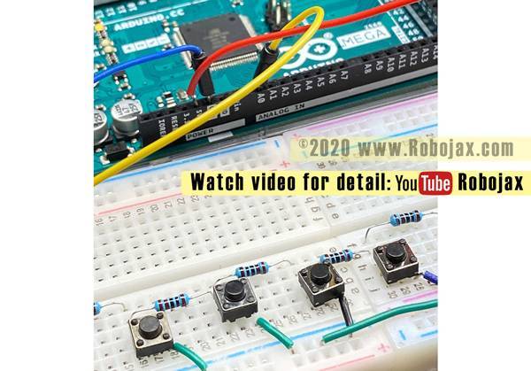 Multiple push button to on pin: Using Arduino MEGA - Wires 