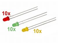 30 pieces 3mm LED 10x Red, 10x Green 10x Yellow light diode